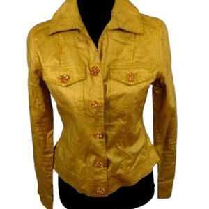 Berek Womens Linen Gold‎ Foil Long Sleeve Button Down Jacket